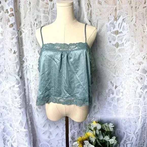 Vintage Tops - Vintage dusty blue lace and nylon top  L